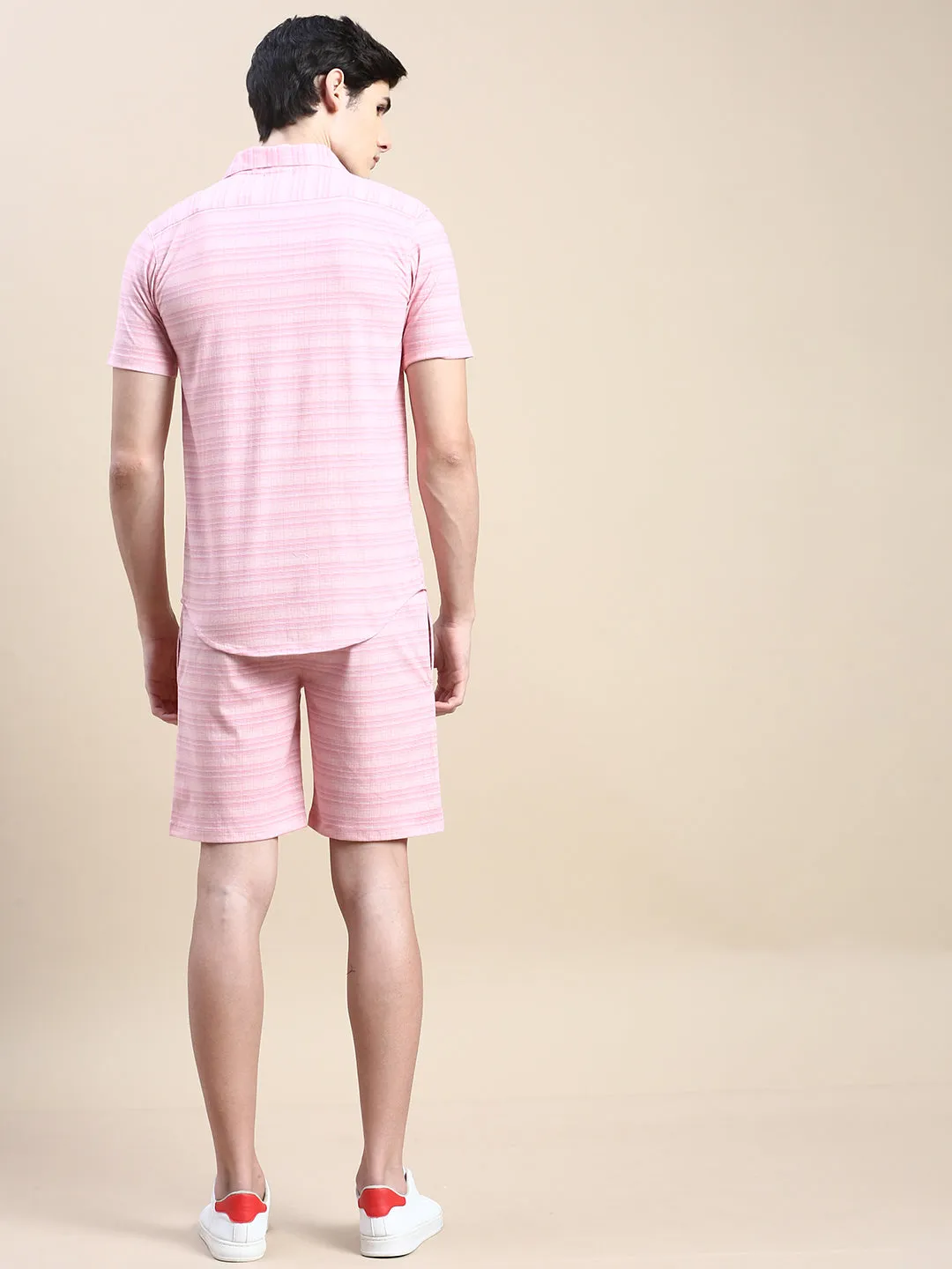 Men Pink Checked Casual Co ord Set