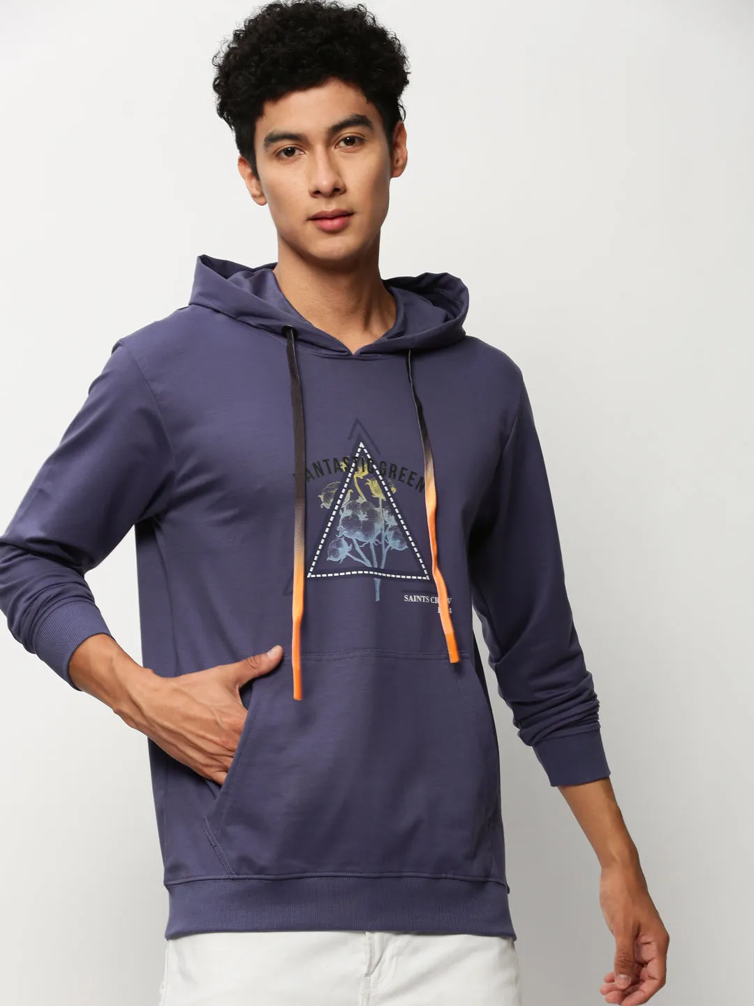 Men Purple Graphics Casual Sweatshirts