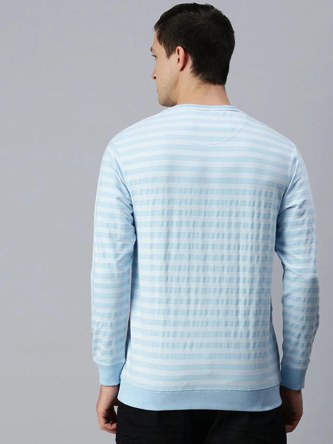 Men Striped Blue Sweatshirt