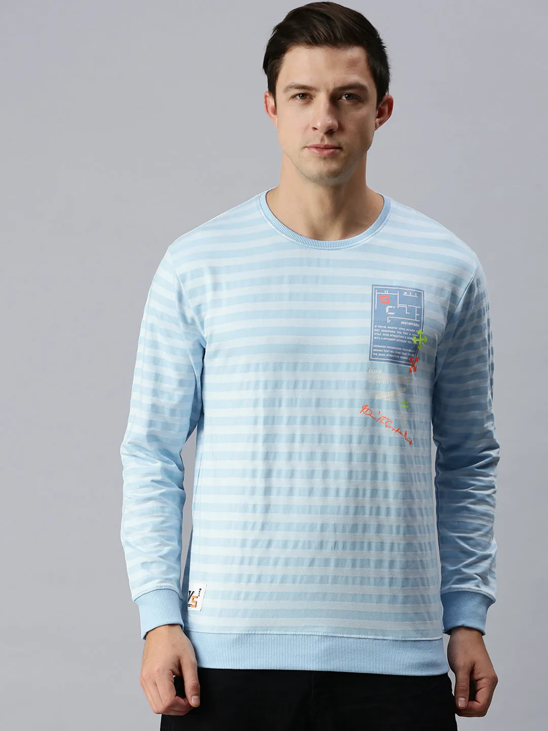 Men Striped Blue Sweatshirt