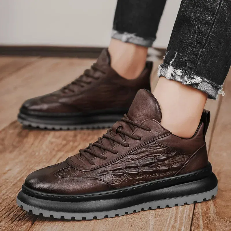 Men's Crocodile Print Leather Sneakers