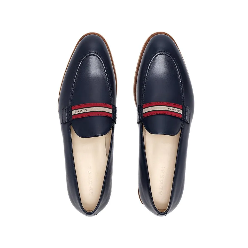 Navy Calf Web Stripe Loafer