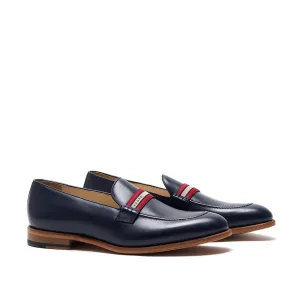 Navy Calf Web Stripe Loafer