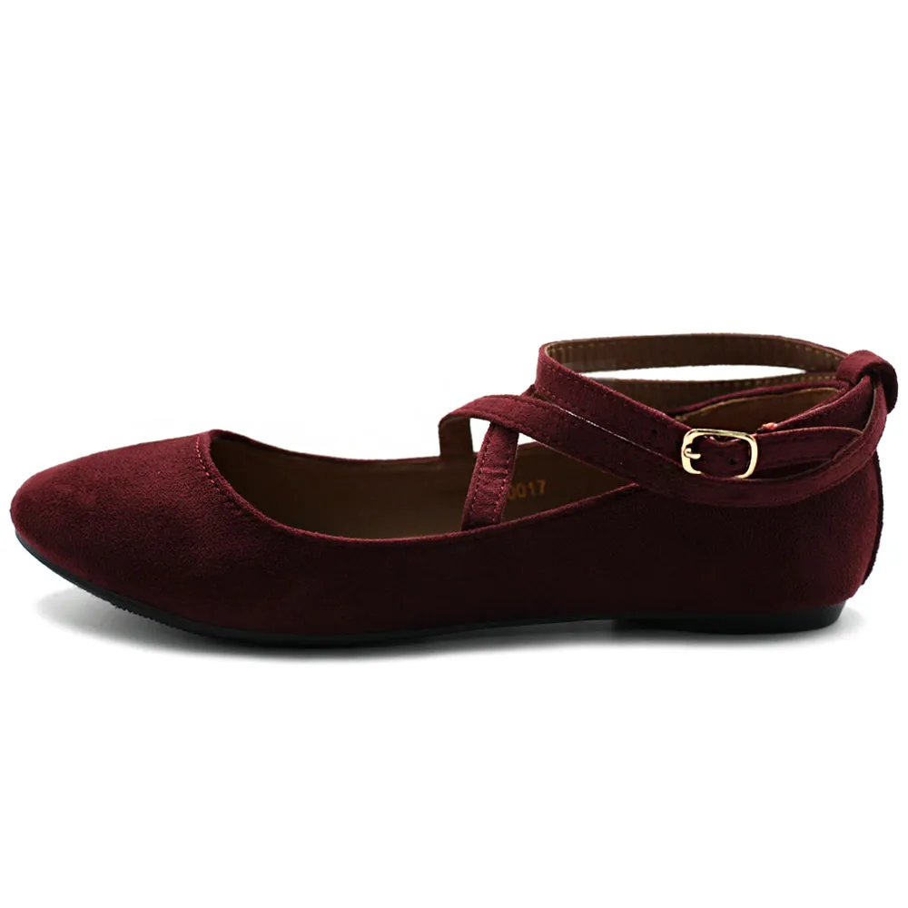 Ollio Women's Shoe Light Comfort Faux Suede Cross Strap Ballet Flats