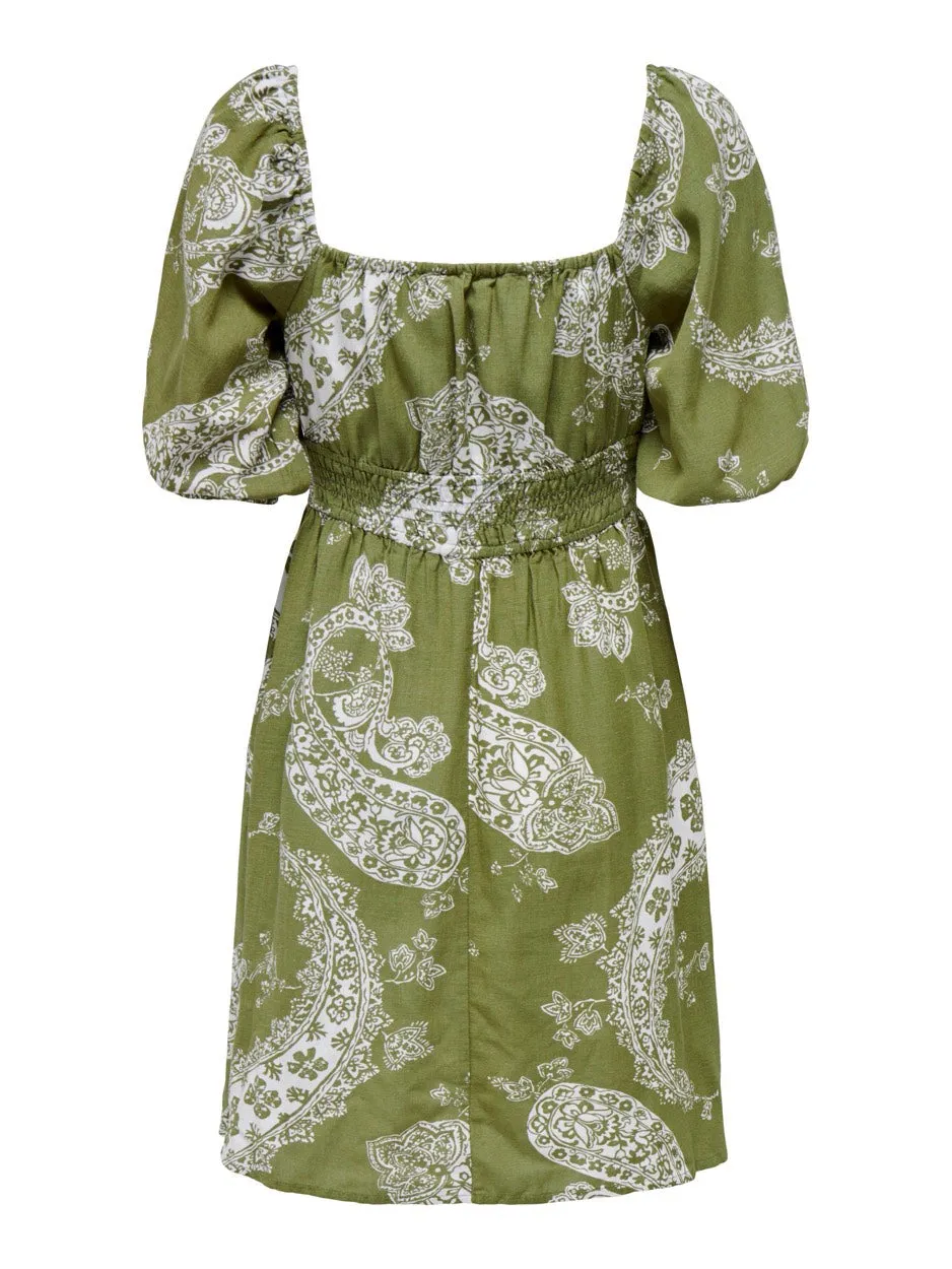 Onlbella Linen 2/4 Dress Ptm - Groen Dessin