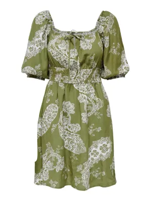 Onlbella Linen 2/4 Dress Ptm - Groen Dessin