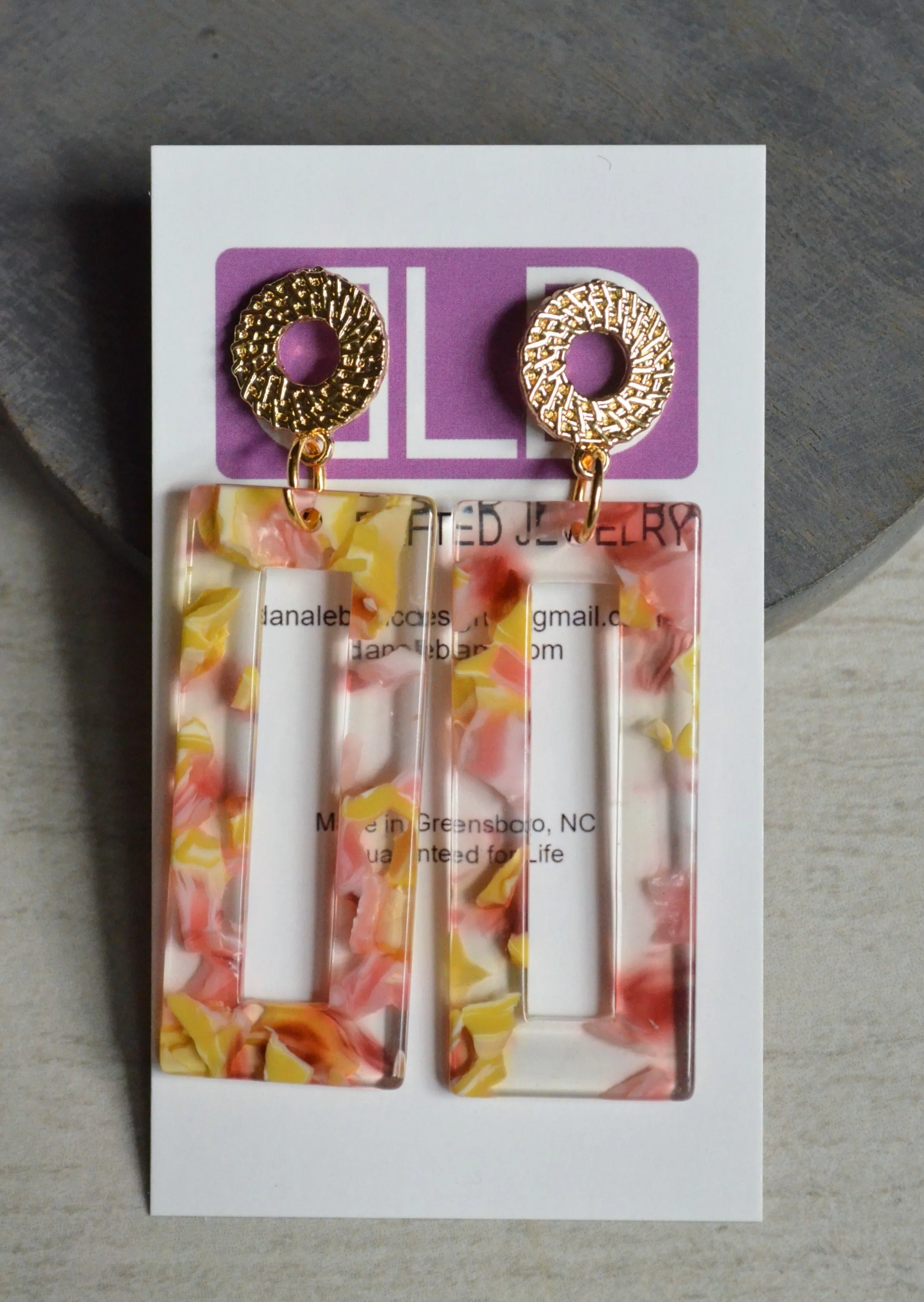 Pink Yellow Terrazzo Lucite Acrylic Dangle Statement Earrings - Louise