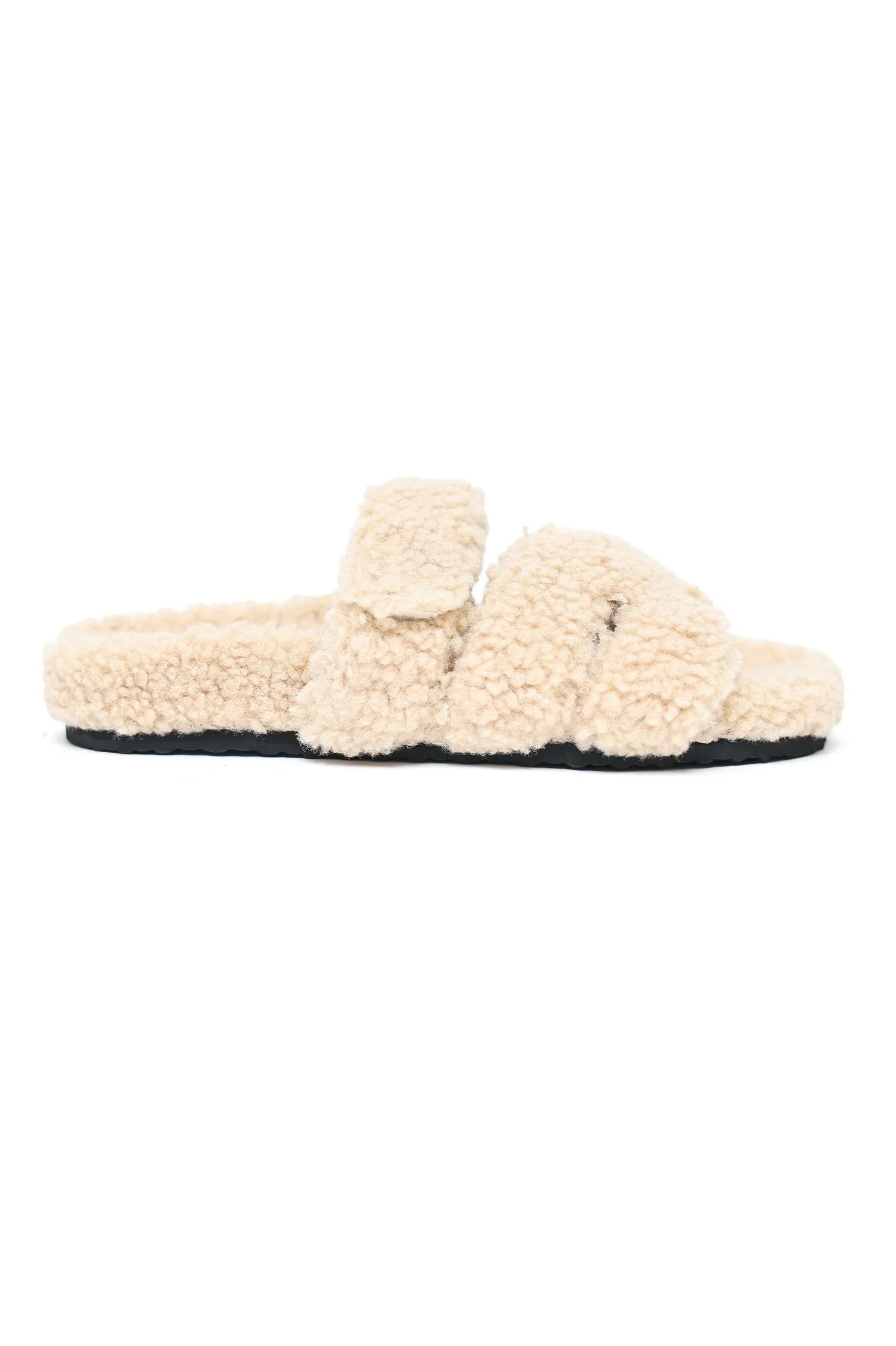 PLUSH CROSS-STRAP SLIDES-CAMEL