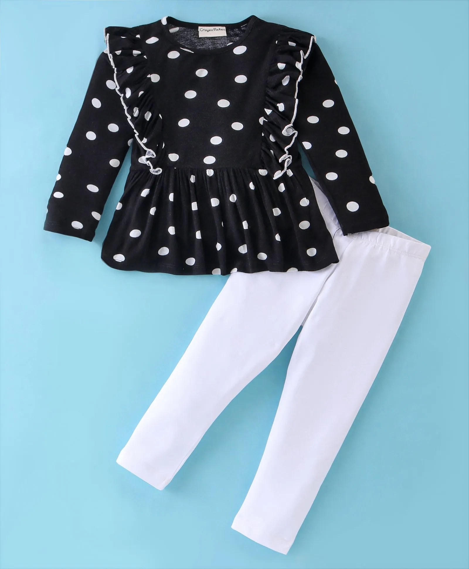 Polka Printed Frilled Top Leggings Set