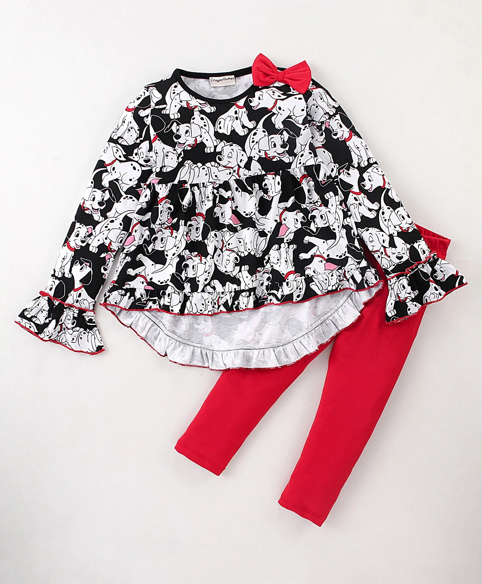 Puppy Print Frilled Top Leggings Set