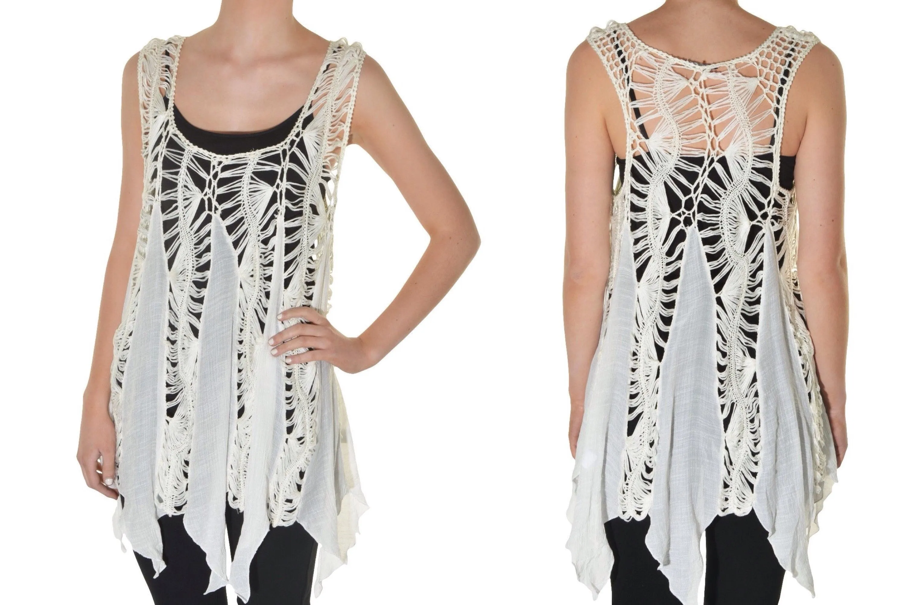 Relaxed Fit & Semi-Sheer Crochet Cover-Up Top