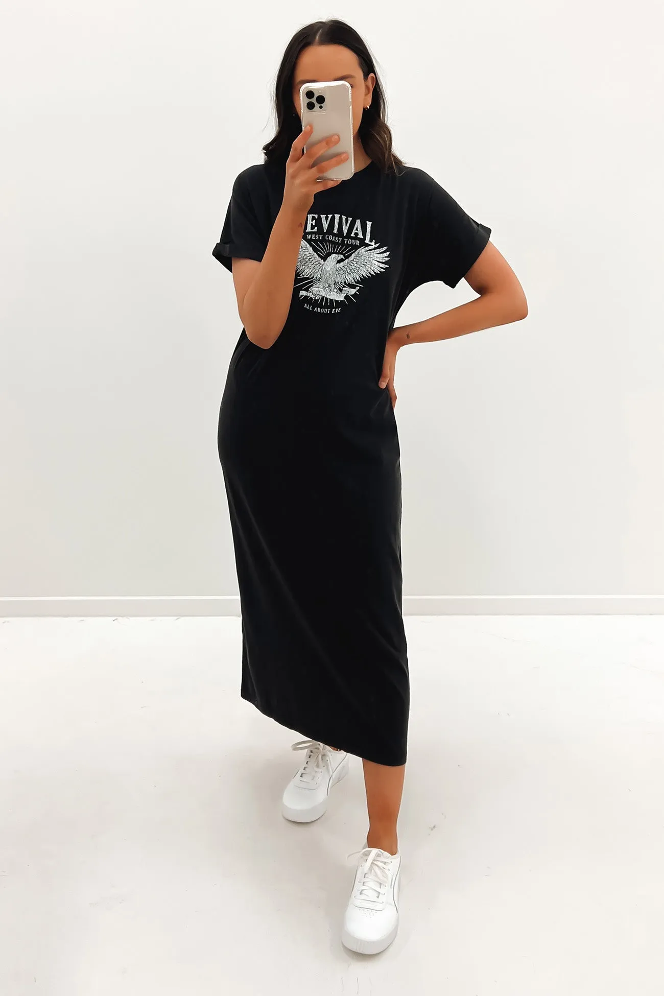 Revival Midi Tee Dress Washed Black