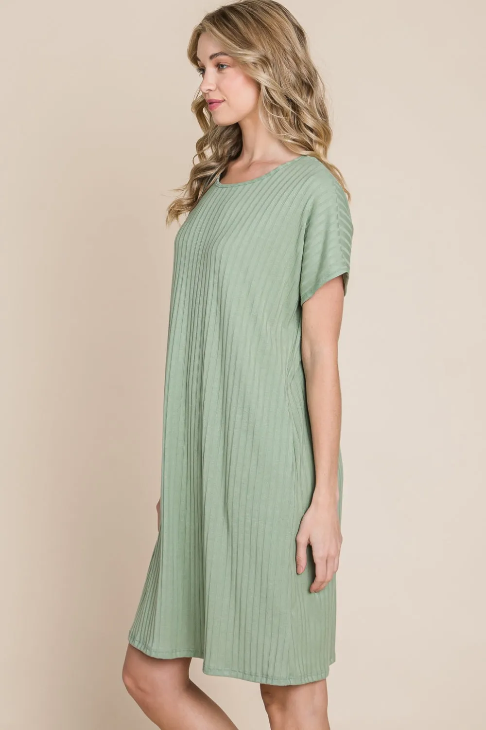 Ribbed Round Neck Short Sleeve Dress