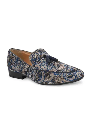 Royal Blue Paisley Tassel Loafers