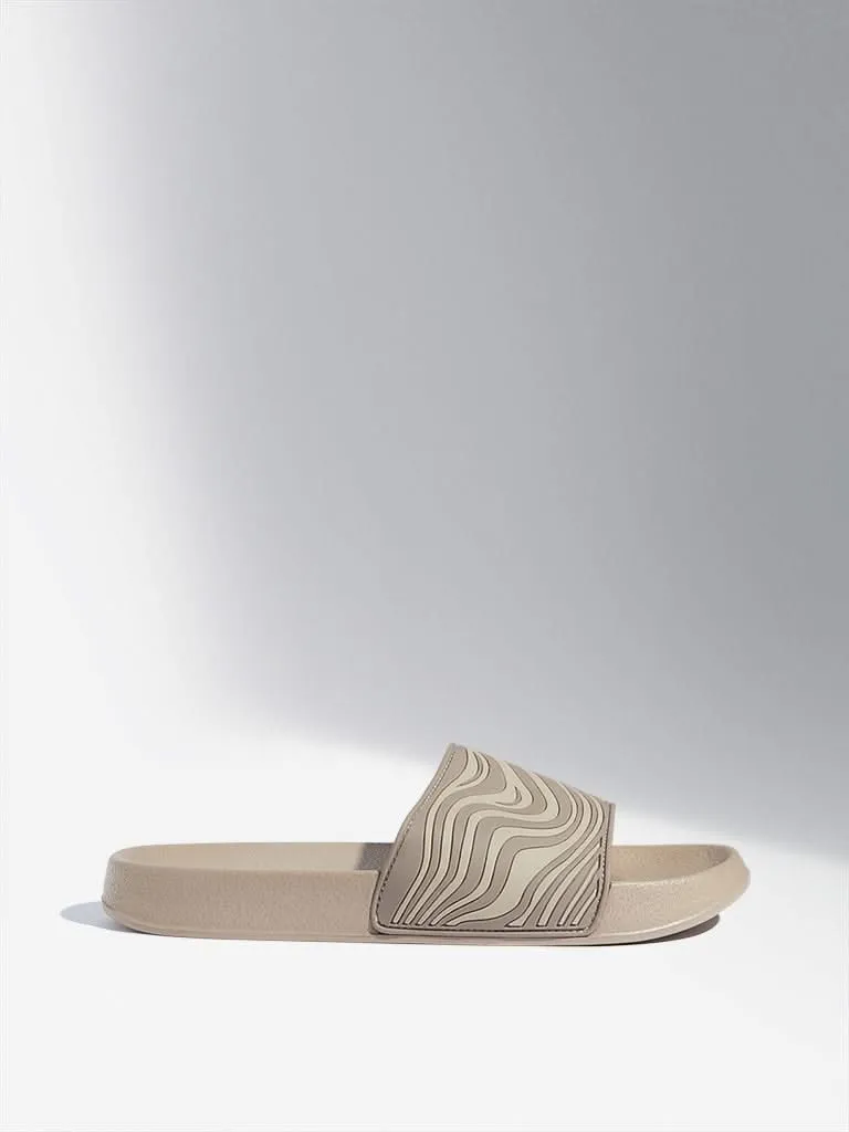 SOLEPLAY Taupe Slides Wave Printed Pool Flip-Flop