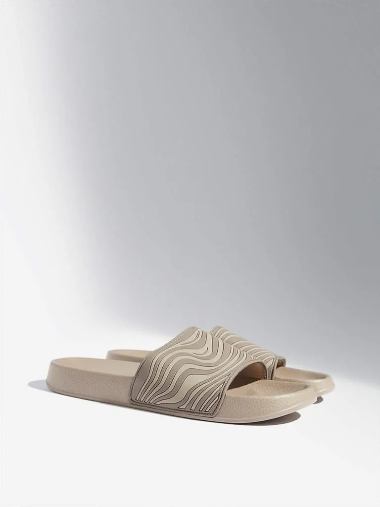 SOLEPLAY Taupe Slides Wave Printed Pool Flip-Flop