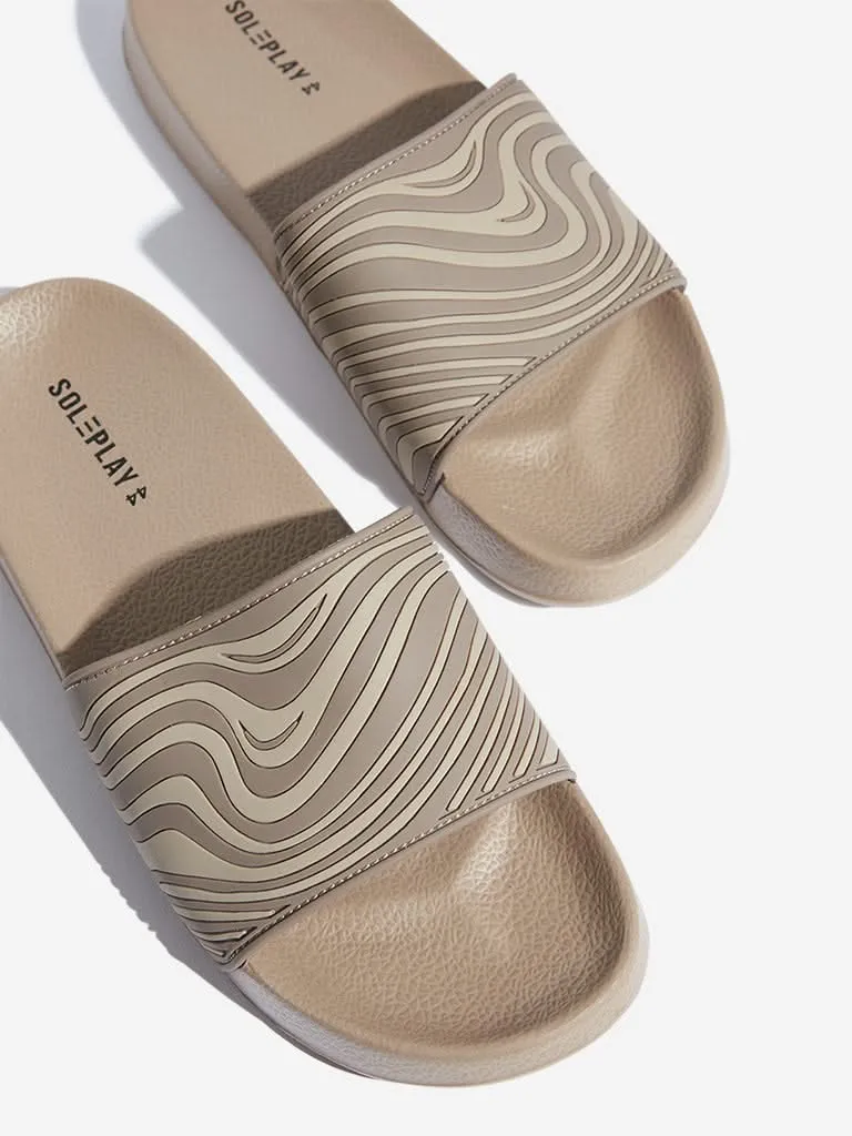 SOLEPLAY Taupe Slides Wave Printed Pool Flip-Flop