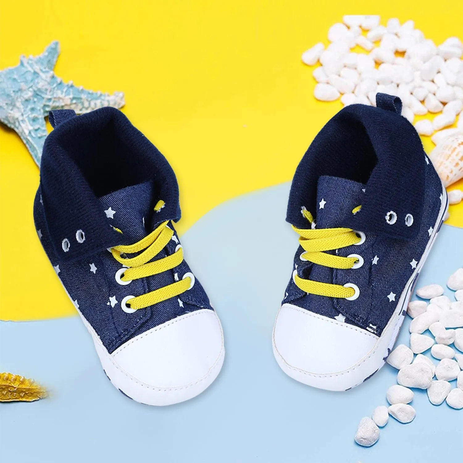 Star High Top Foldable Denim Casual Sneaker Booties - Blue