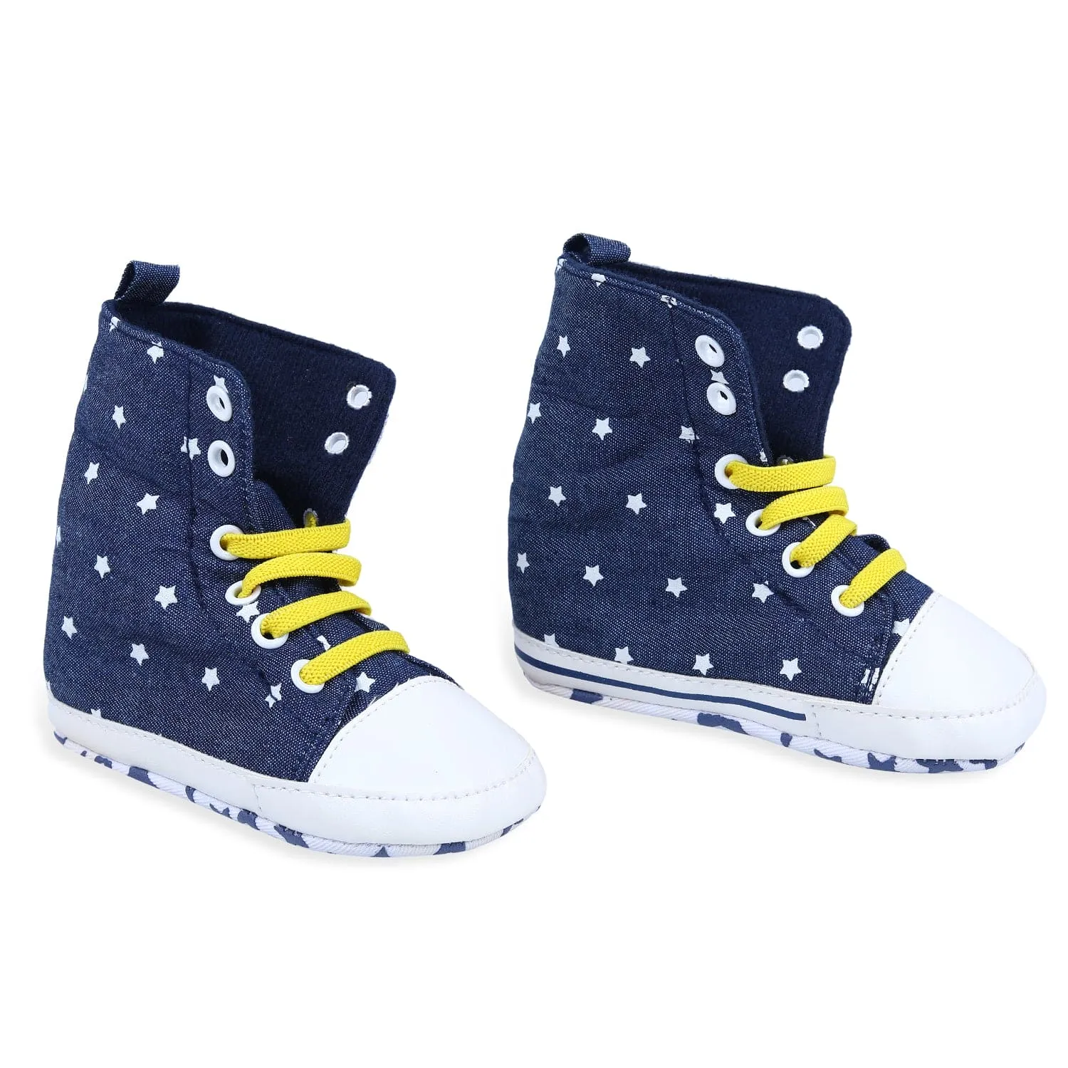 Star High Top Foldable Denim Casual Sneaker Booties - Blue