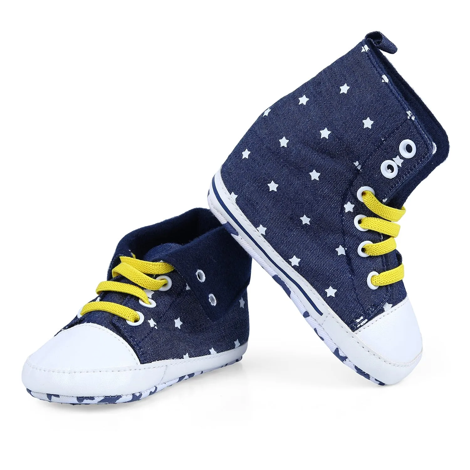 Star High Top Foldable Denim Casual Sneaker Booties - Blue