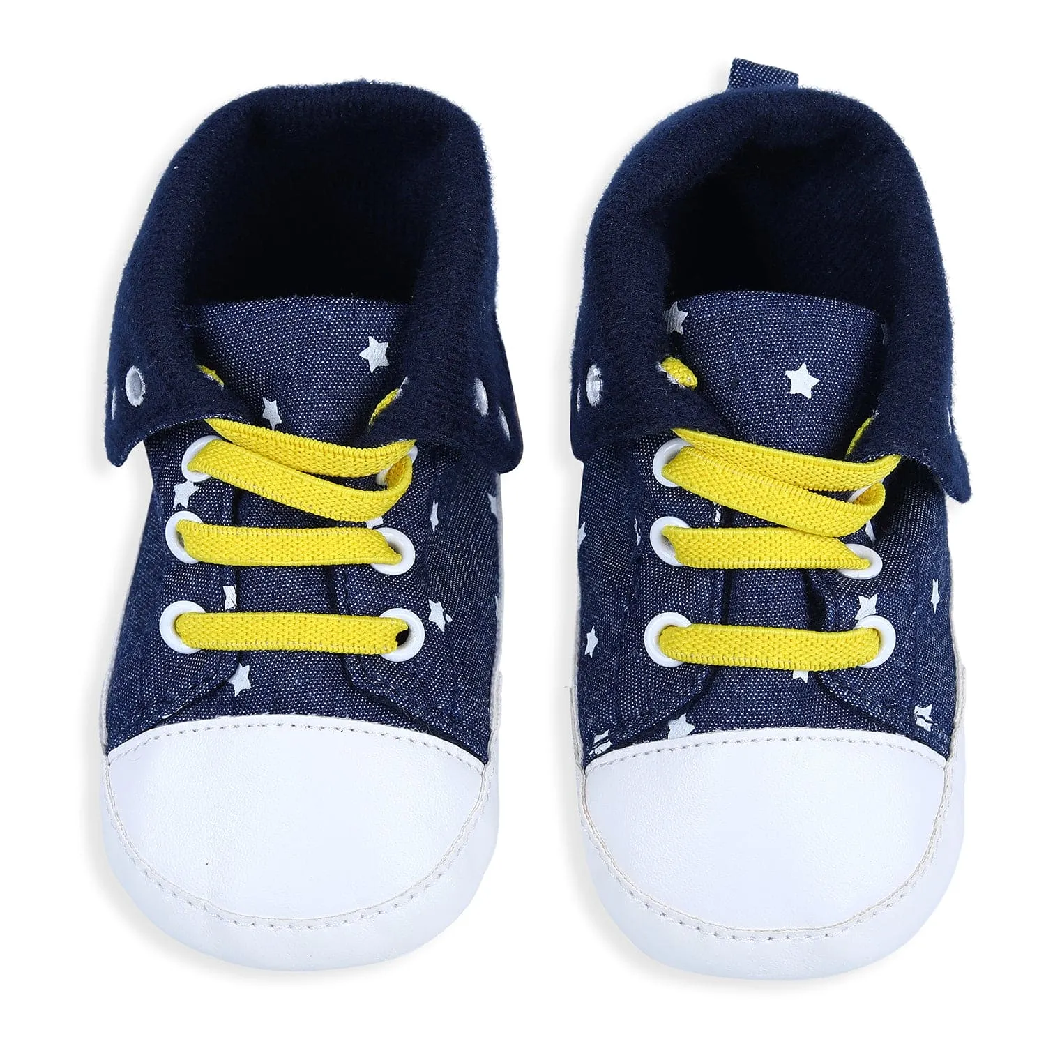 Star High Top Foldable Denim Casual Sneaker Booties - Blue