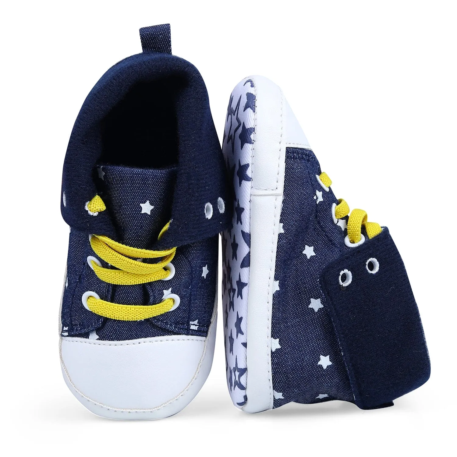 Star High Top Foldable Denim Casual Sneaker Booties - Blue