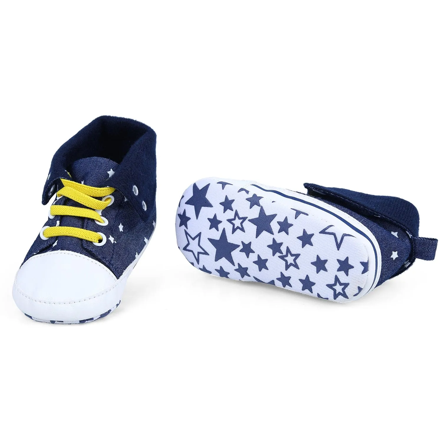 Star High Top Foldable Denim Casual Sneaker Booties - Blue