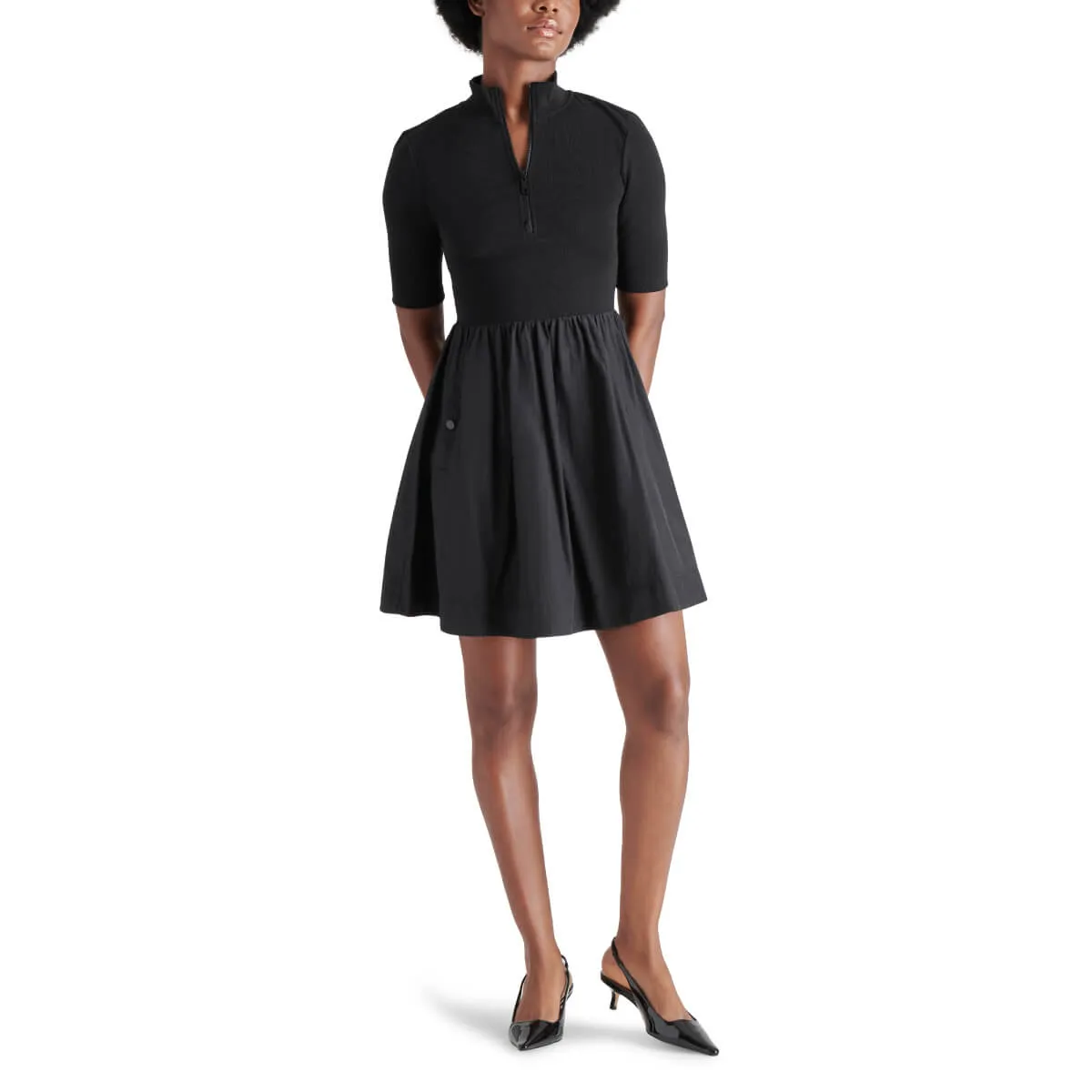 Steve Madden Berlina Half Zip Mixed Media Dress