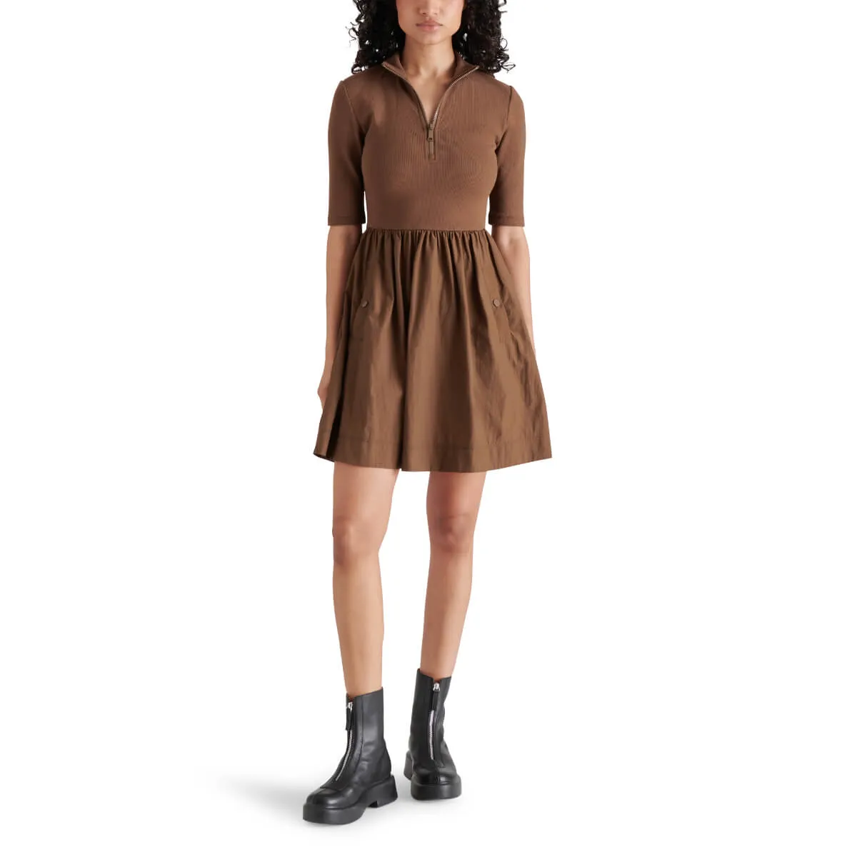 Steve Madden Berlina Half Zip Mixed Media Dress