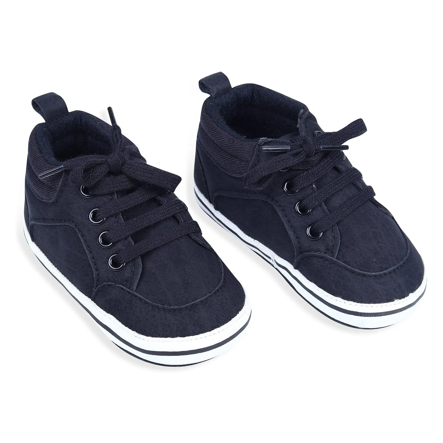 Textured Leather Lace-Up Stylish Anti-Slip Sneaker Shoes - Navy Blue