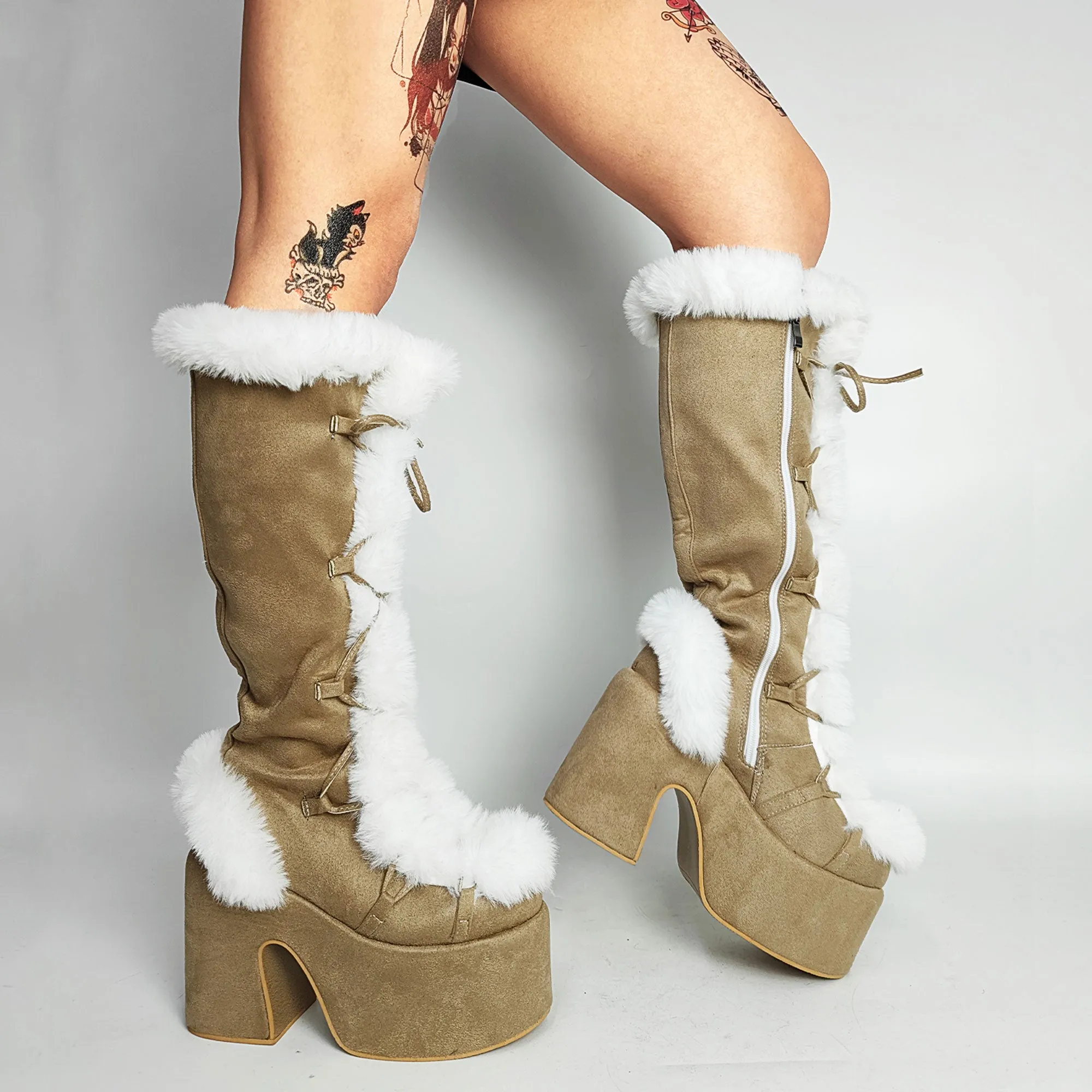 Y2K Aesthetic Kawaii Winter Fur Platform Boots