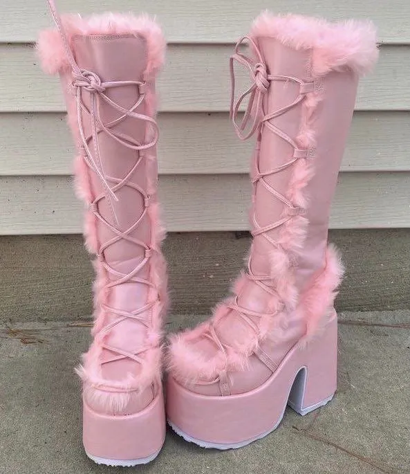 Y2K Aesthetic Kawaii Winter Fur Platform Boots